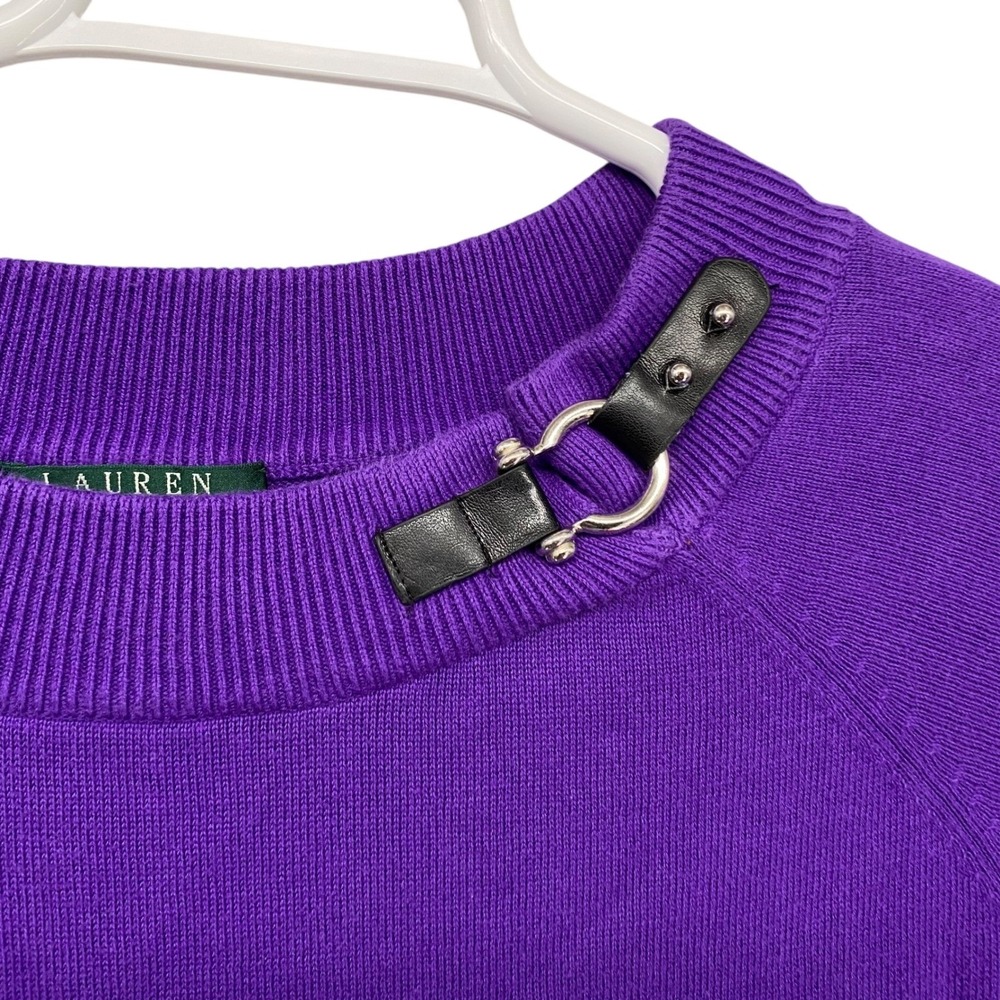 Lauren Ralph Lauren Purple Ribbed Knit Sweater Buckle Detail Long Sleeve Women M - Picture 5 of 10